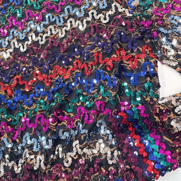 Vintage 80's Rainbow Sequins Sheer Disco Retro Shirt - Picture 9 of 12